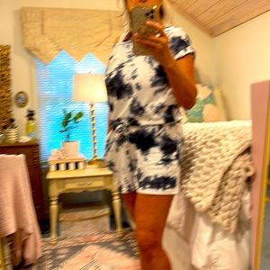 Blue and white romper with pockets size Womens Medium